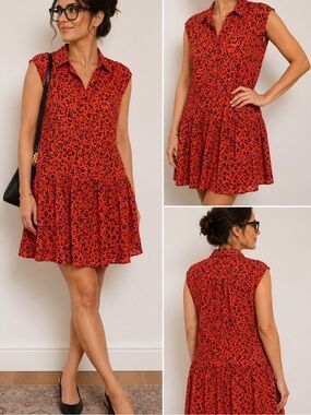 French Connection Coral Leopard Print Shirt Dress — Size 12